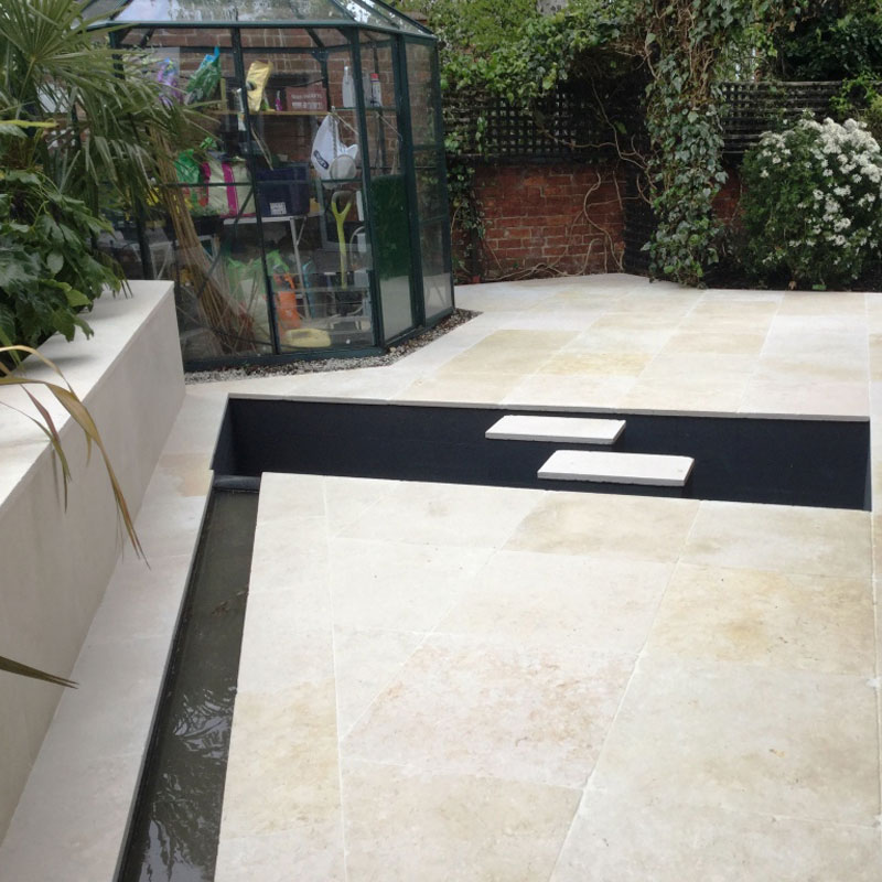 sunny beige marble tiles outdoor deck