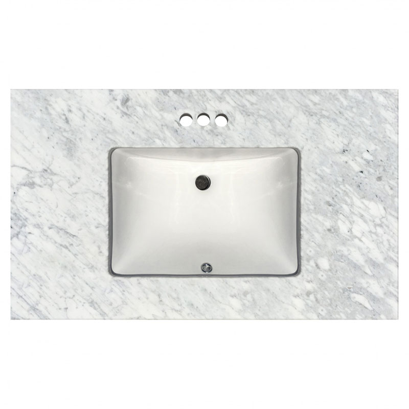 white marble vanity top with porcelain sink