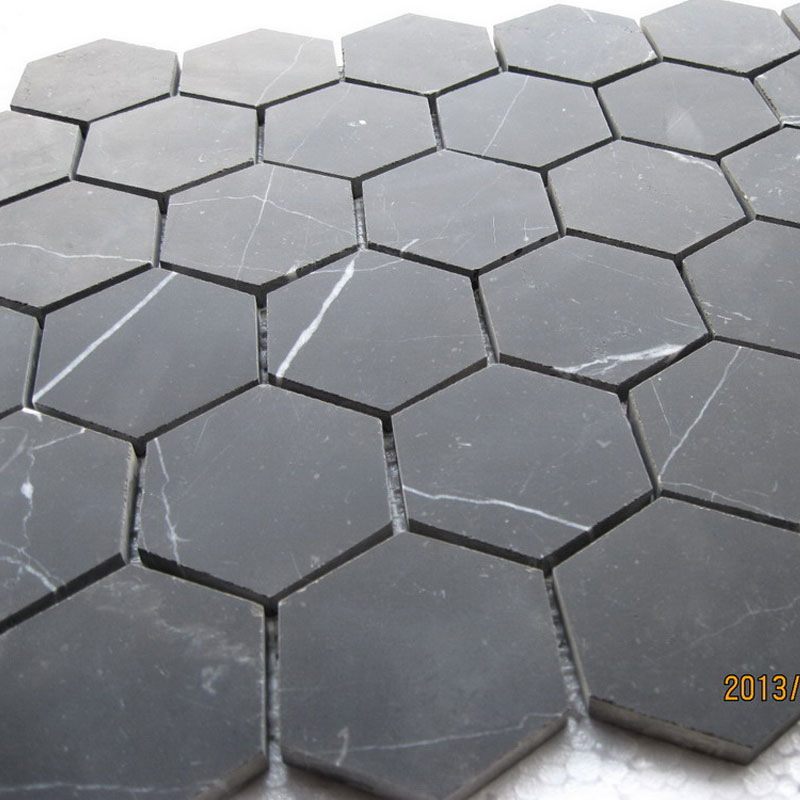 Honed cheap Chinese black marble mosaic tiles hexagonal