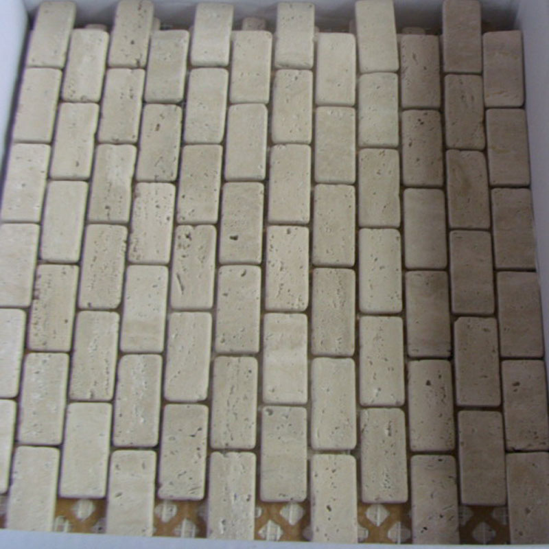 Brick travertine stone mosaic sheet 12inch by 12inch