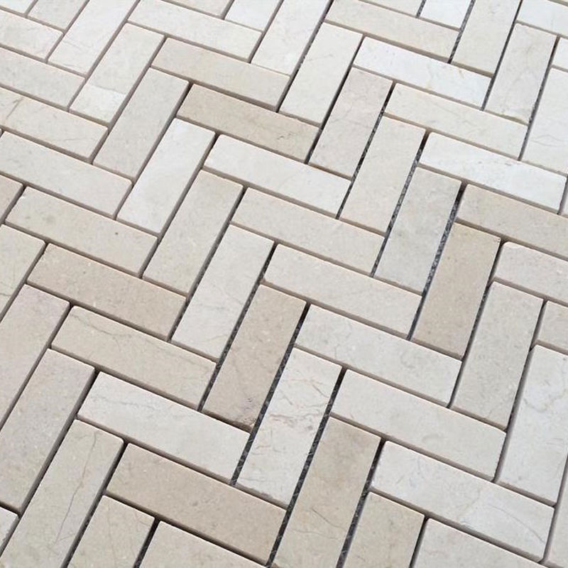 Crema Marfil 1x2 Herringbone Mosaic Tile Tumbled