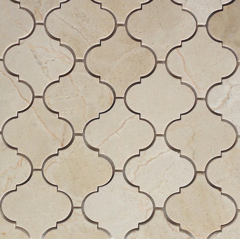 crema marfil honed arabesque baroque marble mosaic