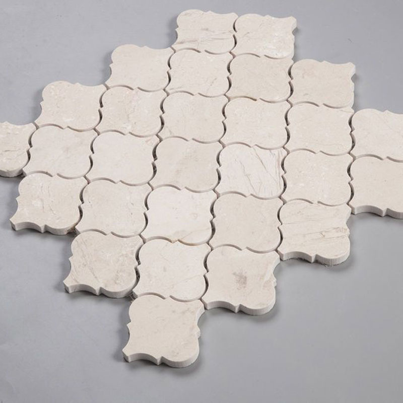 Spanish Crema Marfil Polished Arabesque Baroque Marble Lantern Mosaic Tile