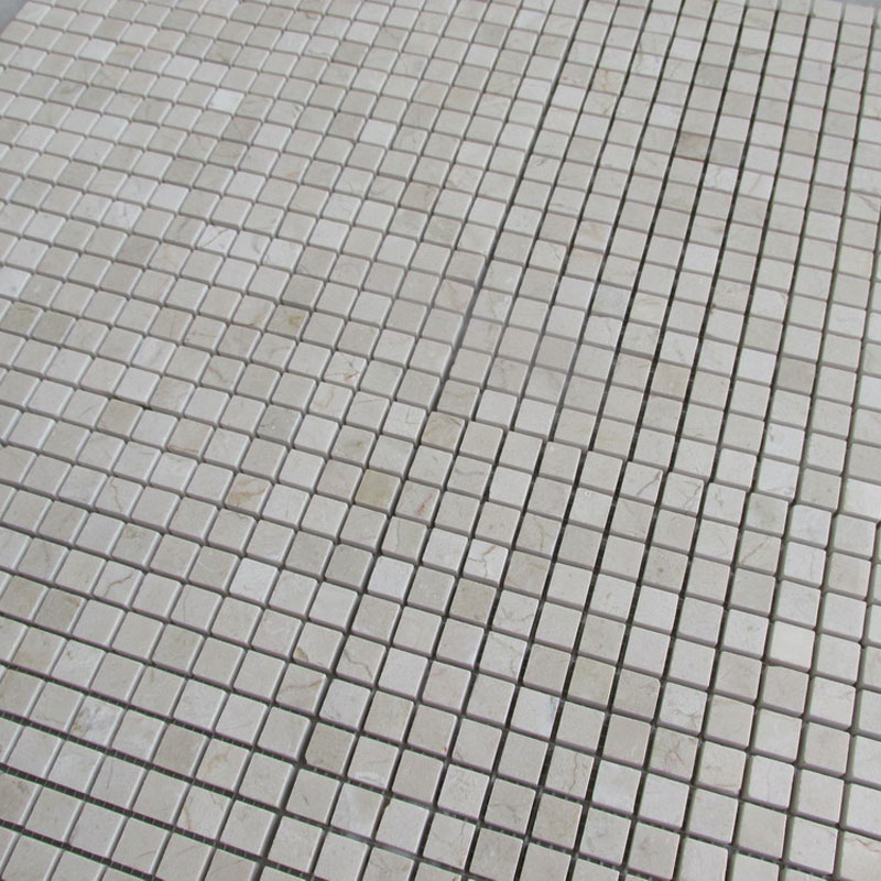 Crema Marfil Beige Marble 1×1 Square Polished Mesh Mounted Mosaic Tile