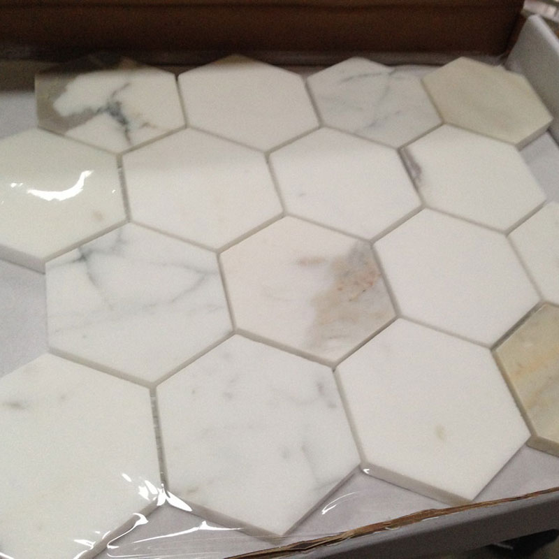 2x2 Calacatta Hexagon White Matte Porcelain Mesh-Mounted Mosaic Tile