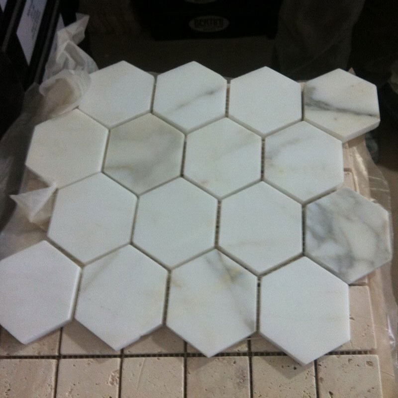 Calacatta Gold Italian Marble 2 Hexagon Mosaic Tile Honed