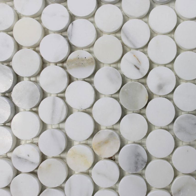Calacatta Gold Italian Calcutta Marble Penny Round Mosaic Tile 34 inch Polished