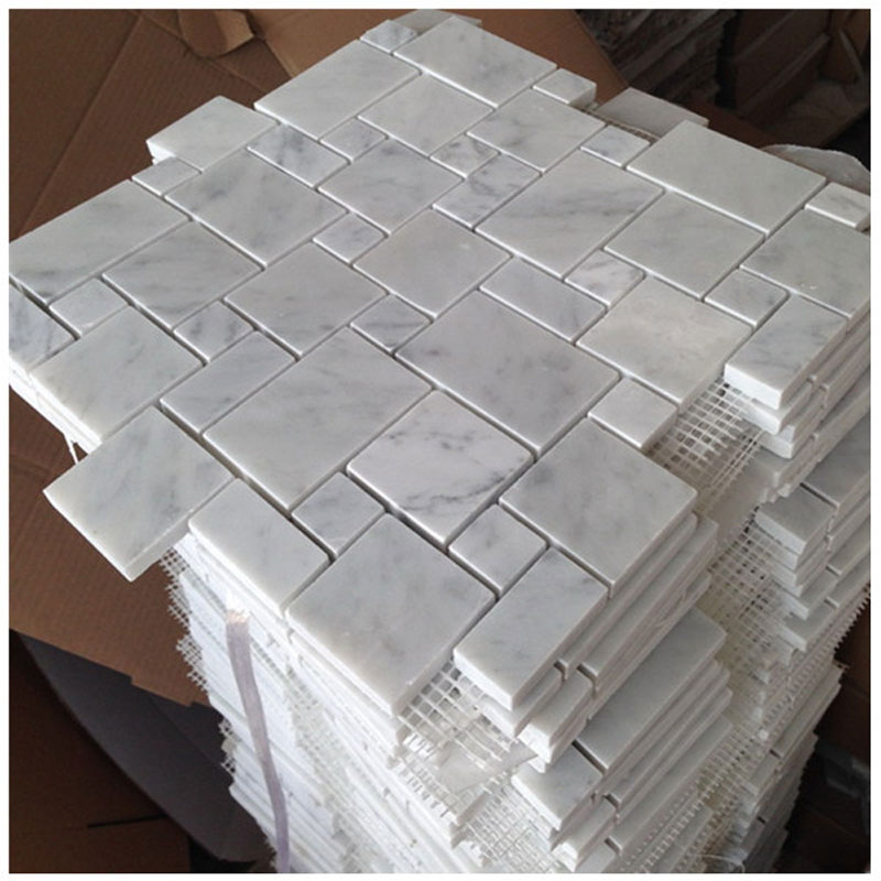 Carrara Marble Italian White Bianco Carrera Honed 12 x 12 Mini Versailles Pattern Wall and Floor Tiles