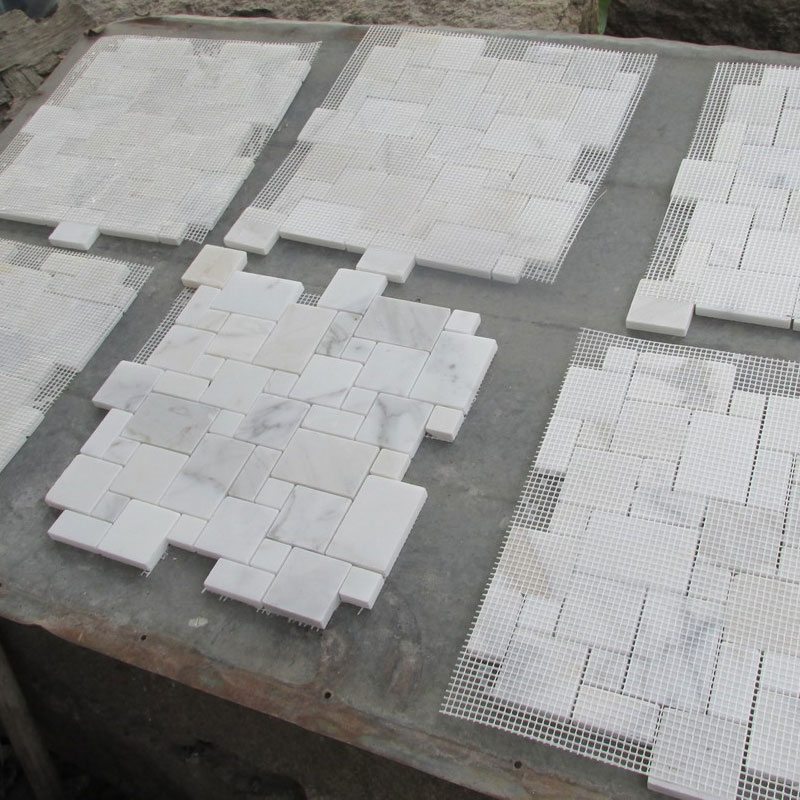 Carrara White 1x2 Basketweave Mosaic Tile w Carrara White Dots Honed - Marble from Italy