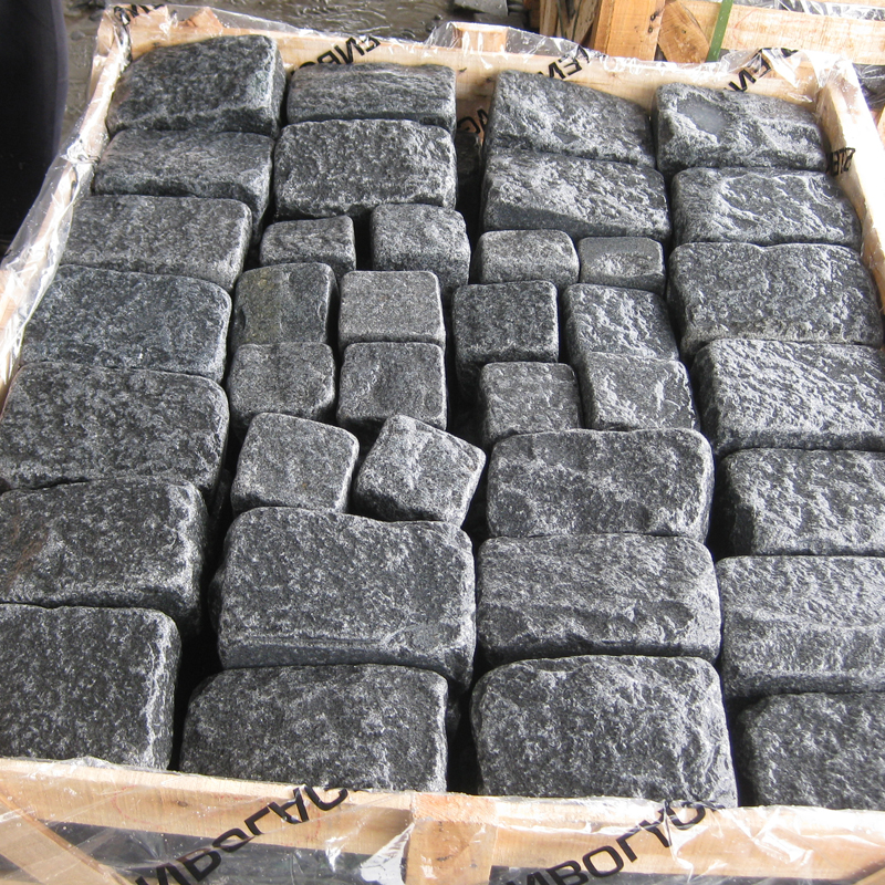 5cm thickness black granite cobbles for garden